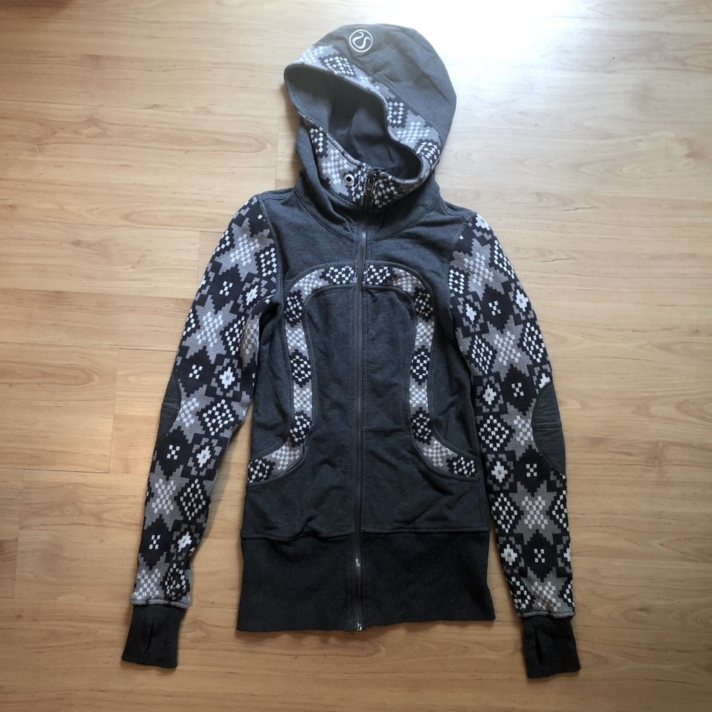 lululemon athletica Charcoal Gray Zip Hoodie with Patterned Sleeves